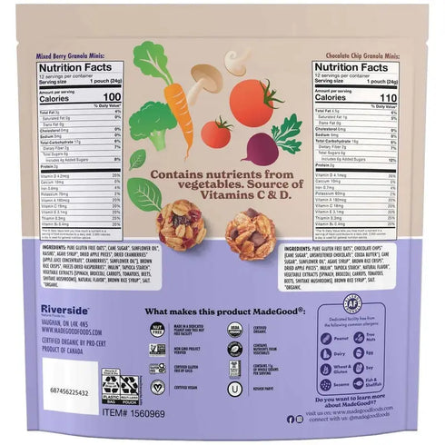 MadeGood Organic Granola Minis, Variety Pack, 0.85 oz, 24-count